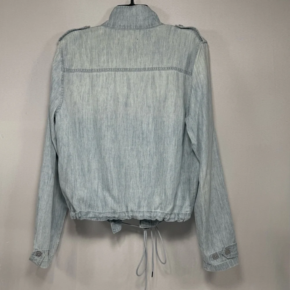 Linen Blend Level 99 Light Blue Chambray Utility Bomber Jacket Size L Large